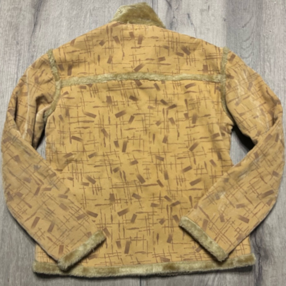 Saiping Faux Shearling Lined Jacket Tan Zip Up Retro Geometric Print Coat XL - Picture 6 of 6